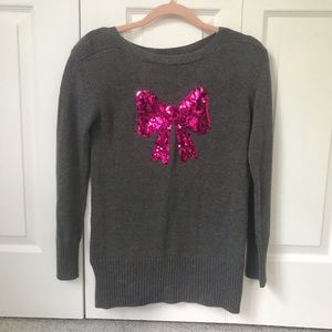 GAPKIDS GREY SWEATER WITH PINK SEQUIN BOW